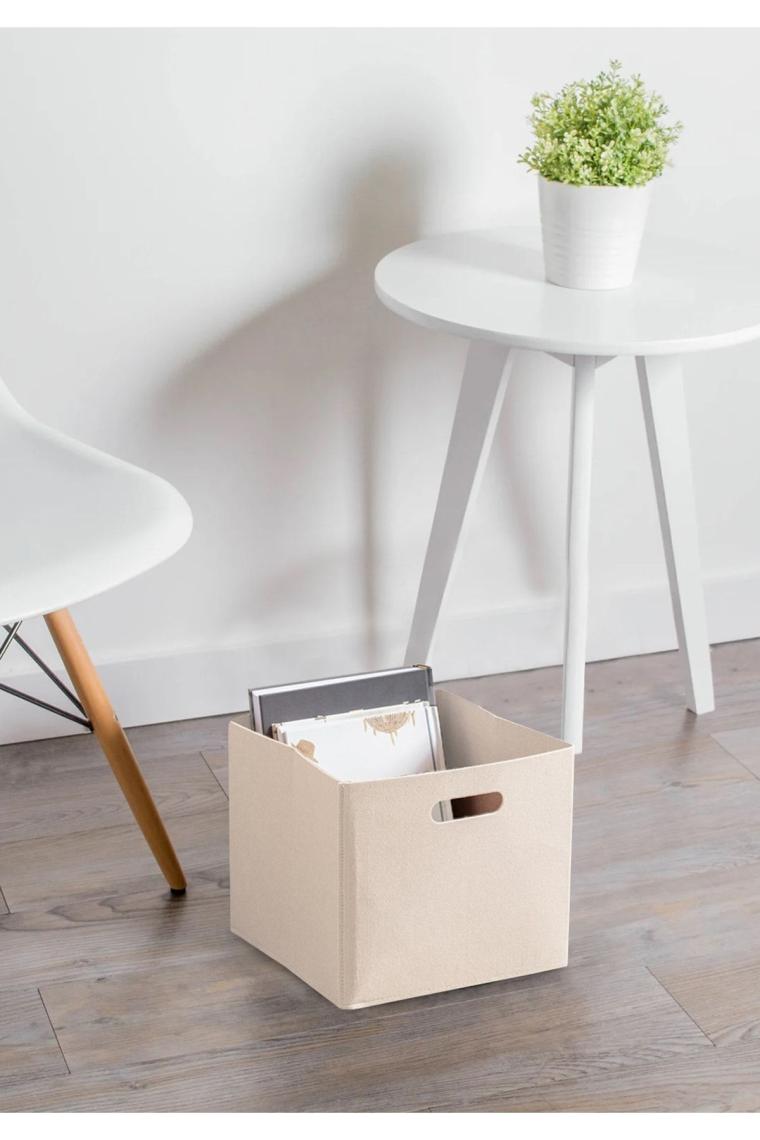 Krem Çok Amaçlı Keçe Organizer Sepet Dolap Içi Düzenleyici -tekli // 24 X 24 Cm