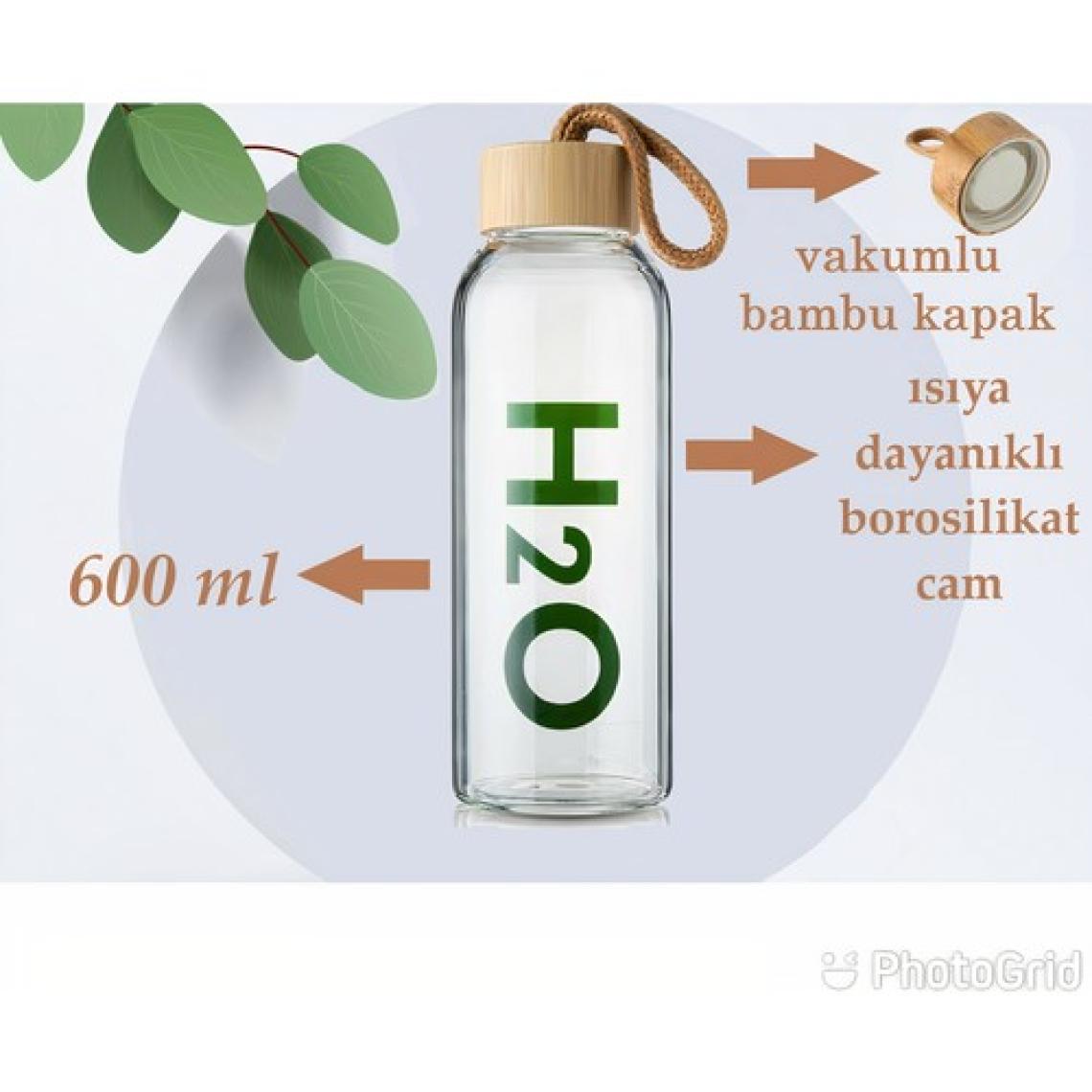 Tohana H2O Borosilikat Cam Matara Bambu Vakum Kapaklı Su Şişesi Suluk