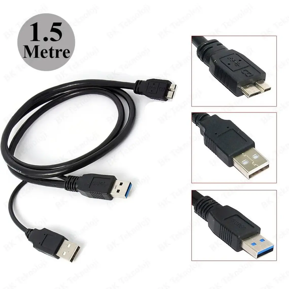 BK Teknoloji USB 3.0 Micro-B Harddisk Bağlantı Y Kablosu - 1.5 Metre