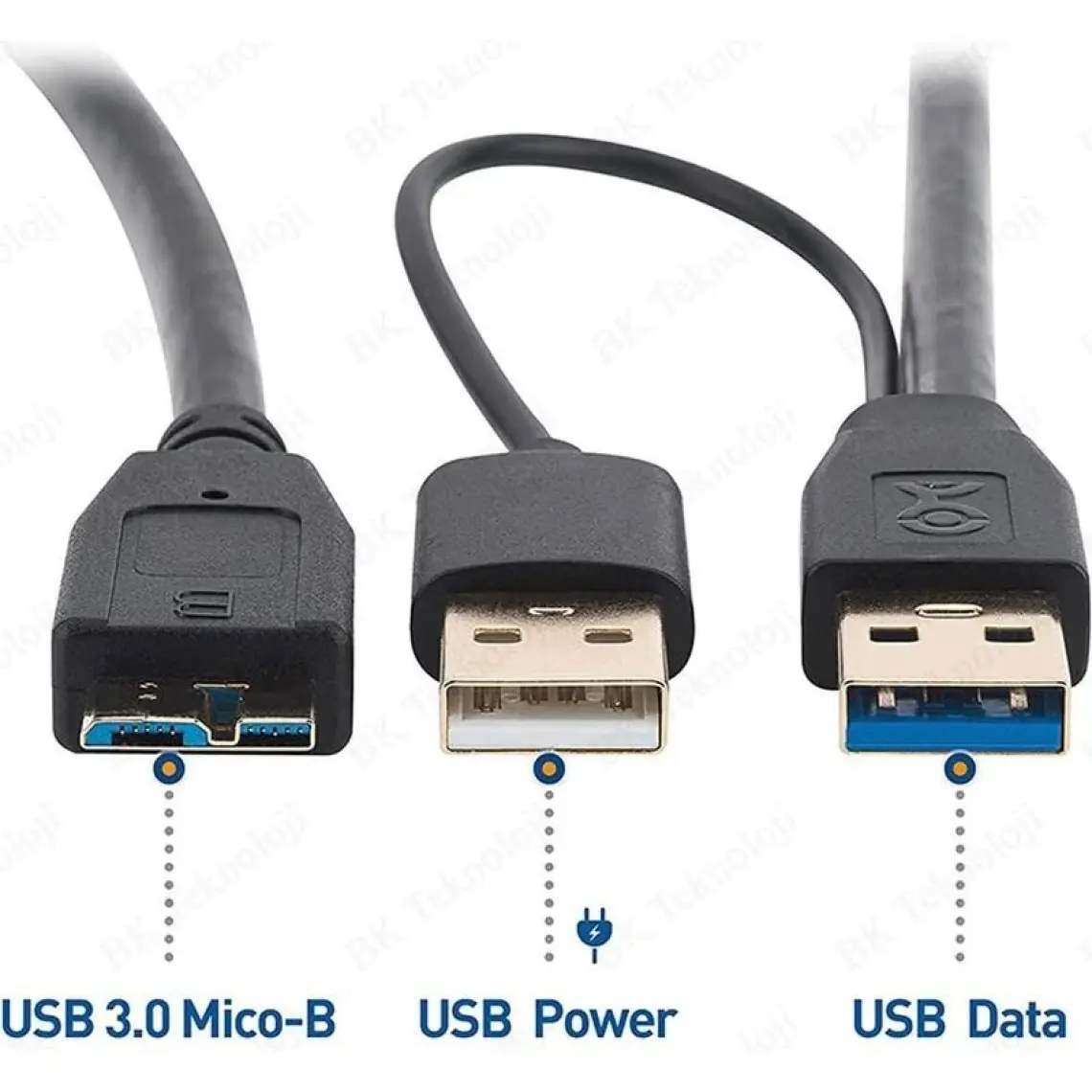 BK Teknoloji USB 3.0 Micro-B Harddisk Bağlantı Y Kablosu - 1.5 Metre