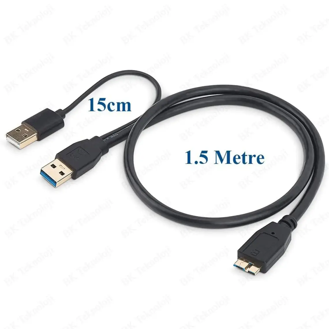 BK Teknoloji USB 3.0 Micro-B Harddisk Bağlantı Y Kablosu - 1.5 Metre