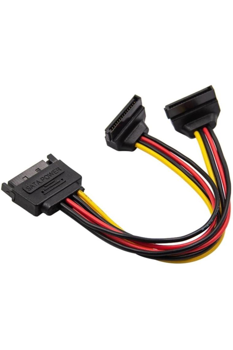 Alfais 4683 Sata 15 Pin Dişi Erkek 2 Port Çoklayıcı Kablo 90 Derece Dirsek Splitter HDD Kablosu