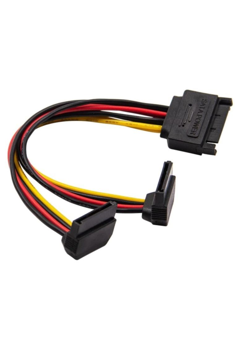 Alfais 4683 Sata 15 Pin Dişi Erkek 2 Port Çoklayıcı Kablo 90 Derece Dirsek Splitter HDD Kablosu