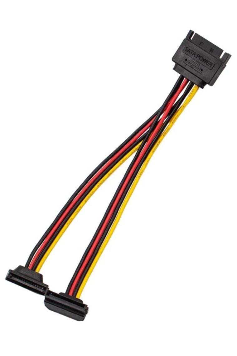 Alfais 4683 Sata 15 Pin Dişi Erkek 2 Port Çoklayıcı Kablo 90 Derece Dirsek Splitter HDD Kablosu