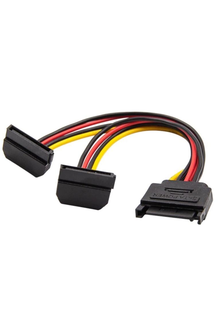 Alfais 4683 Sata 15 Pin Dişi Erkek 2 Port Çoklayıcı Kablo 90 Derece Dirsek Splitter HDD Kablosu