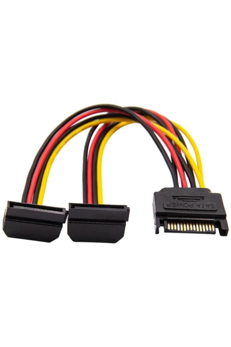 Alfais 4683 Sata 15 Pin Dişi Erkek 2 Port Çoklayıcı Kablo 90 Derece Dirsek Splitter HDD Kablosu