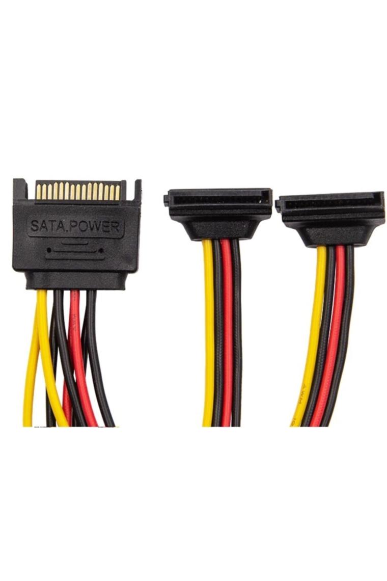 Alfais 4683 Sata 15 Pin Dişi Erkek 2 Port Çoklayıcı Kablo 90 Derece Dirsek Splitter HDD Kablosu