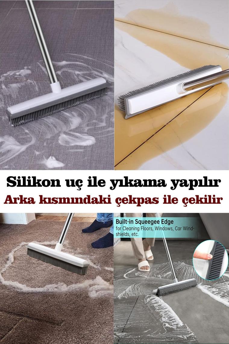 Silikon Yer Silme Fırçası Yıkama Fırçası Çekpaslı Kauçuk Süpürge