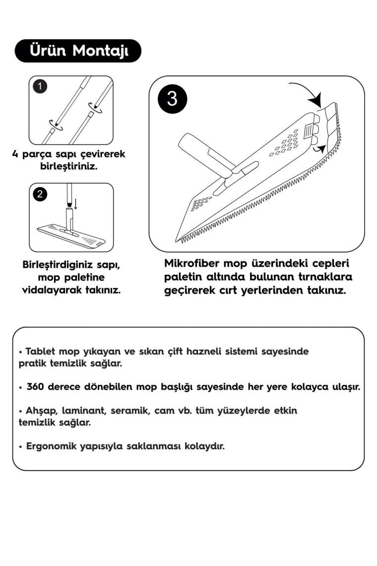 Tablet Mop 4 Adet Mikrofiber Mop Paspas Temizlik Seti