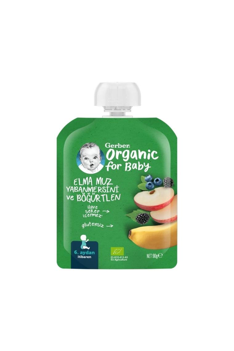 Organik Muzlu Yabanmersinli Böğürtlenli Elma Püresi 90gr