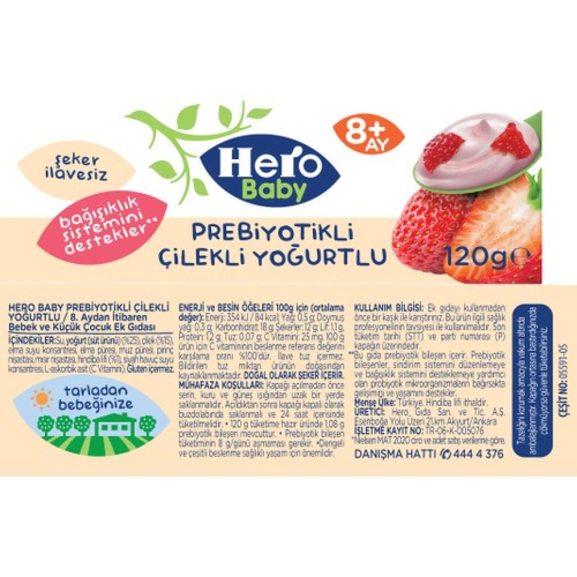 Hero Baby Prebiyotikli Çilekli Yoğurtlu Kavanoz Mama 120g