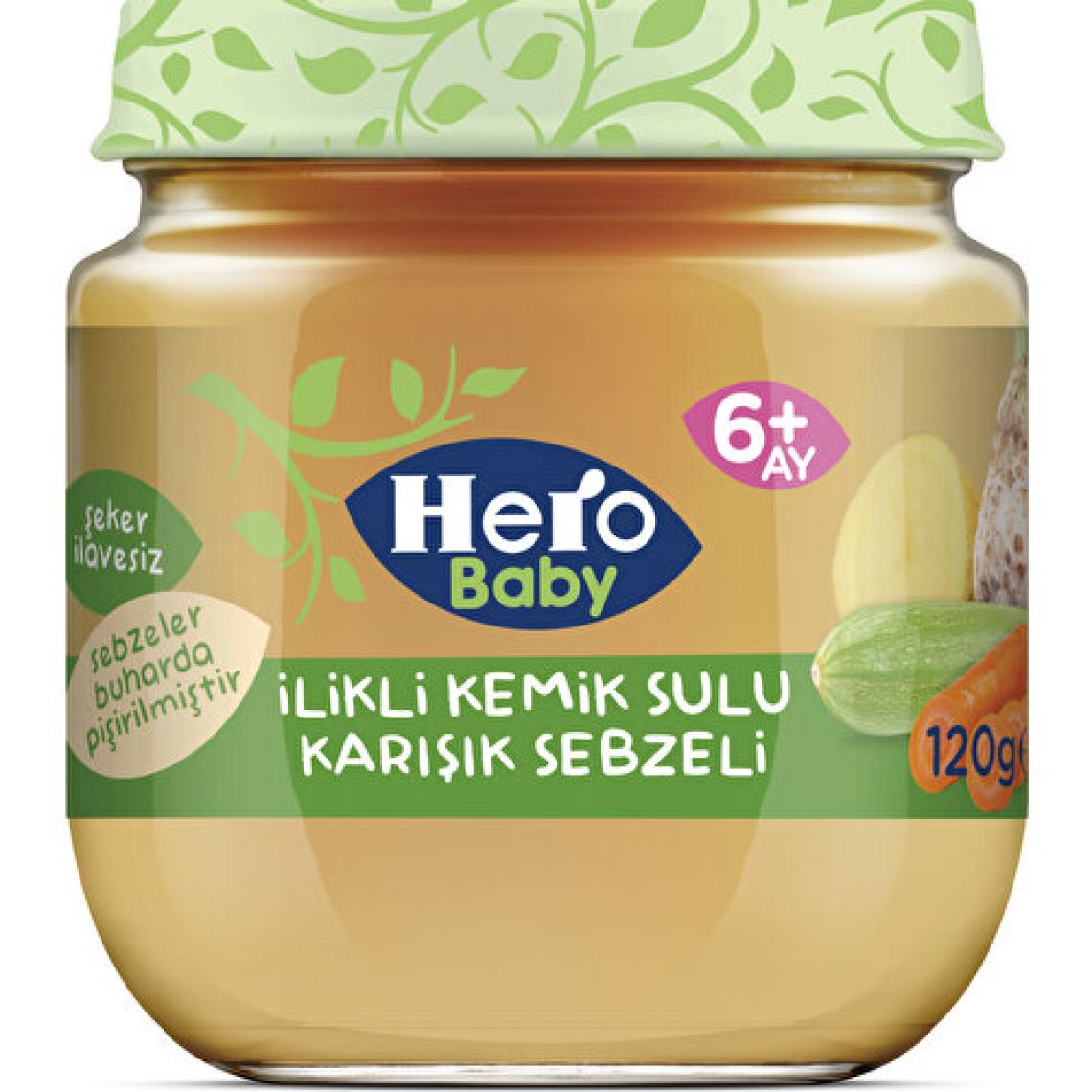 Hero Baby İlikli Kemik Sulu Karışık Sebzeli Kavanoz Mama 120g