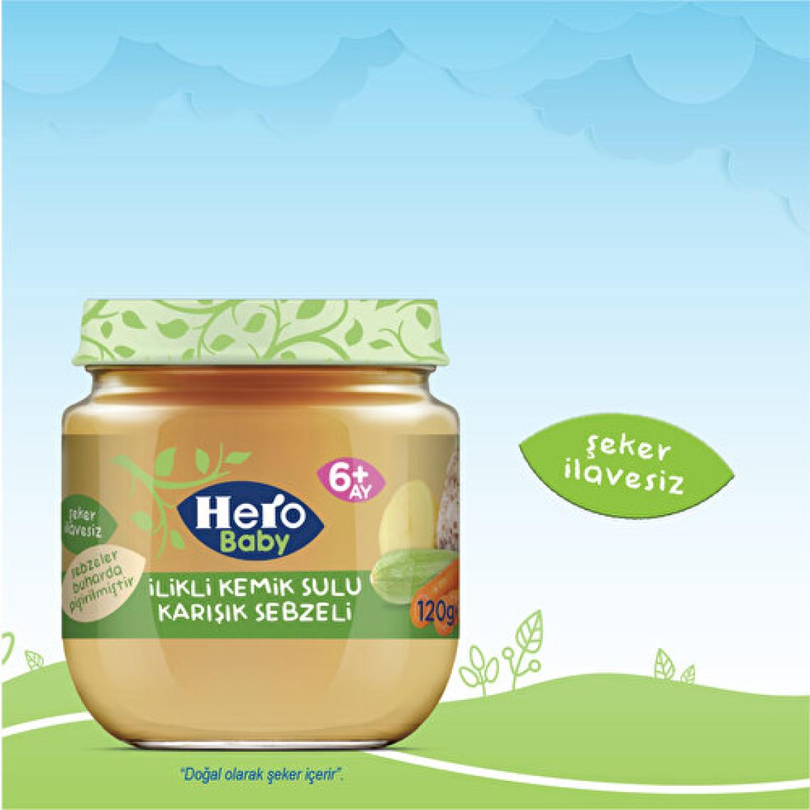 Hero Baby İlikli Kemik Sulu Karışık Sebzeli Kavanoz Mama 120g