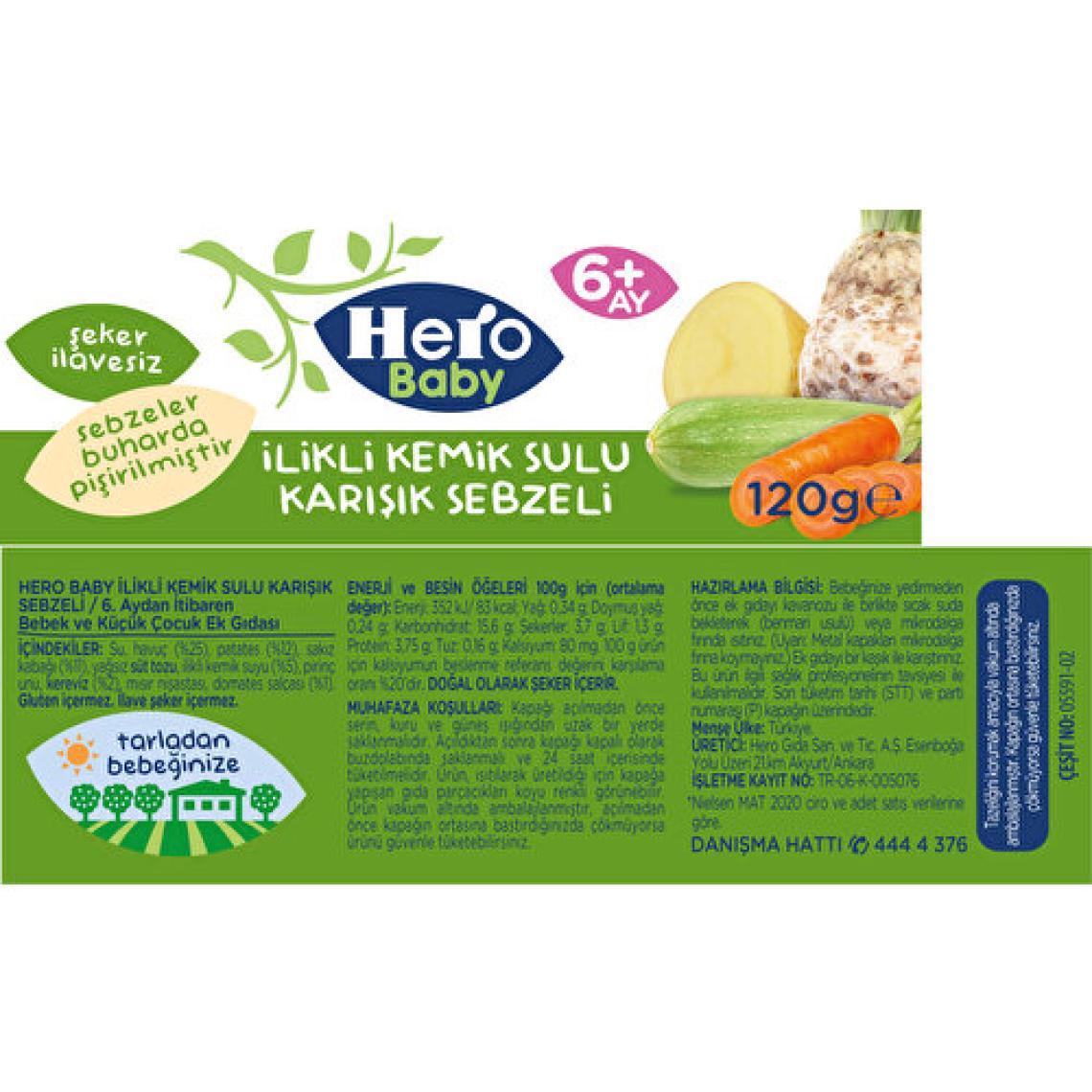 Hero Baby İlikli Kemik Sulu Karışık Sebzeli Kavanoz Mama 120g