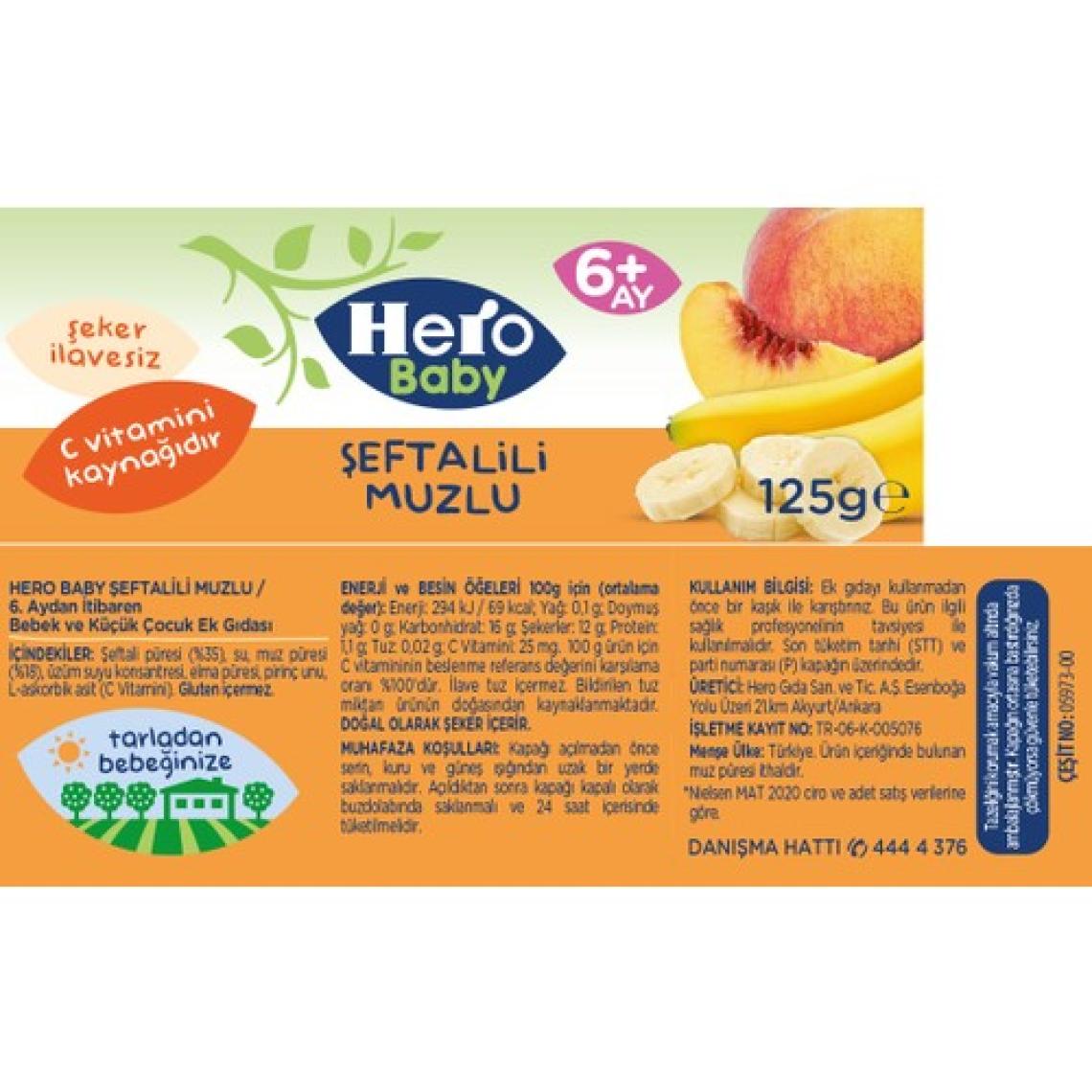 Hero Baby Şeftali ve Muz Püreli Kavanoz Mama 125g