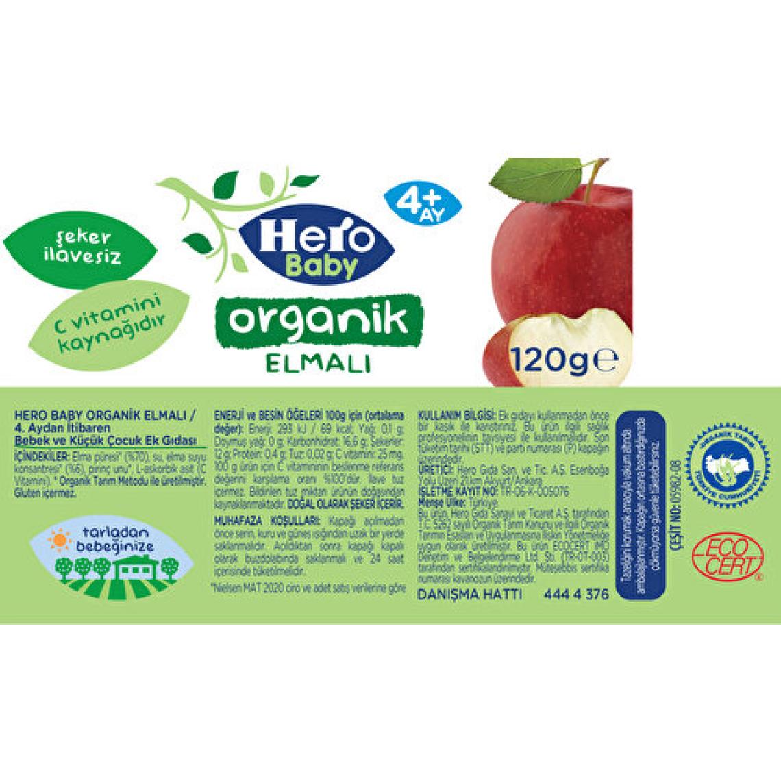 Hero Baby Organik Elma Püresi Kavanoz Mama 120g