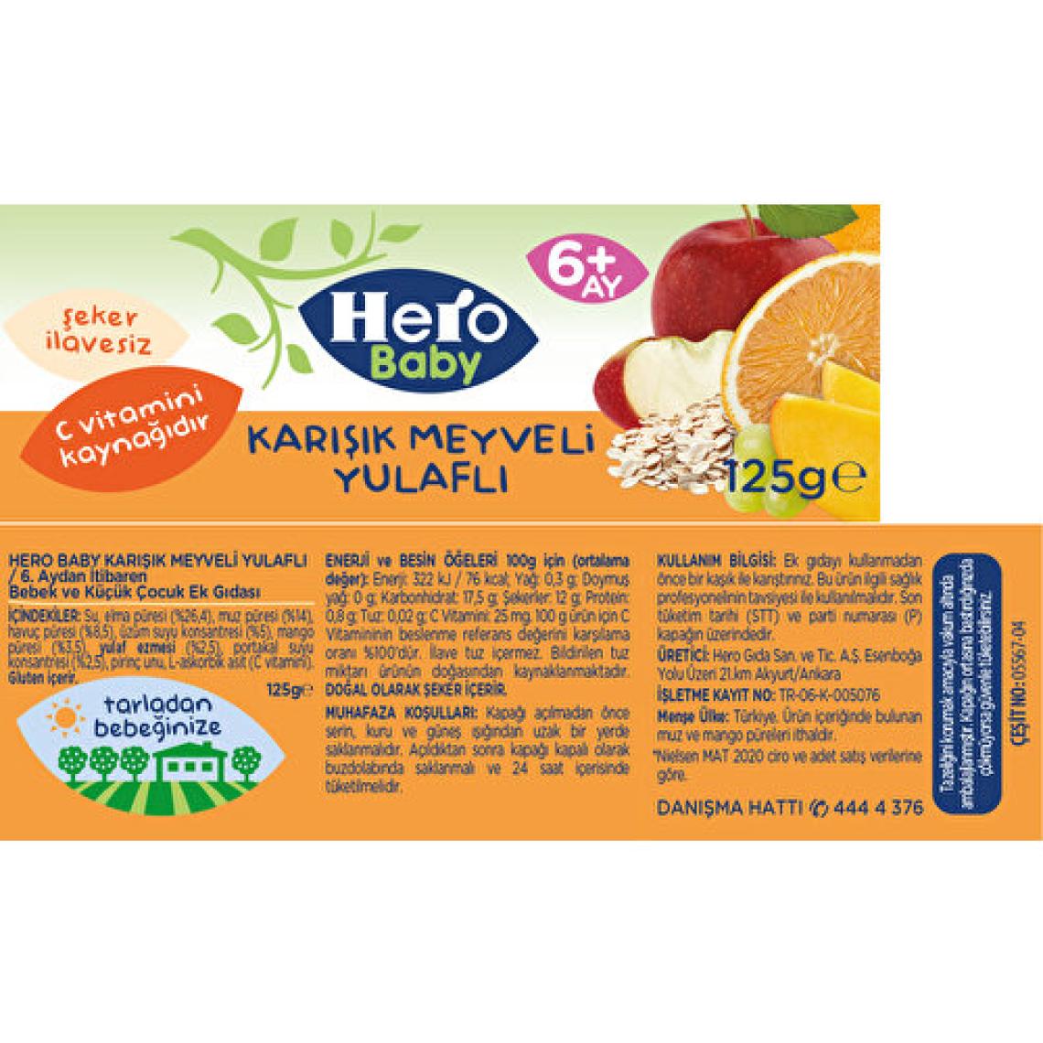 Hero Baby Karışık Meyveli Yulaflı Kavanoz Mama 125g