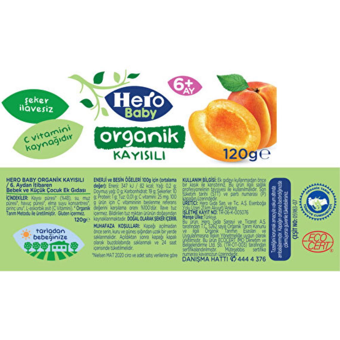 Hero Baby Organik Kayısı Püresi Kavanoz Mama 120g
