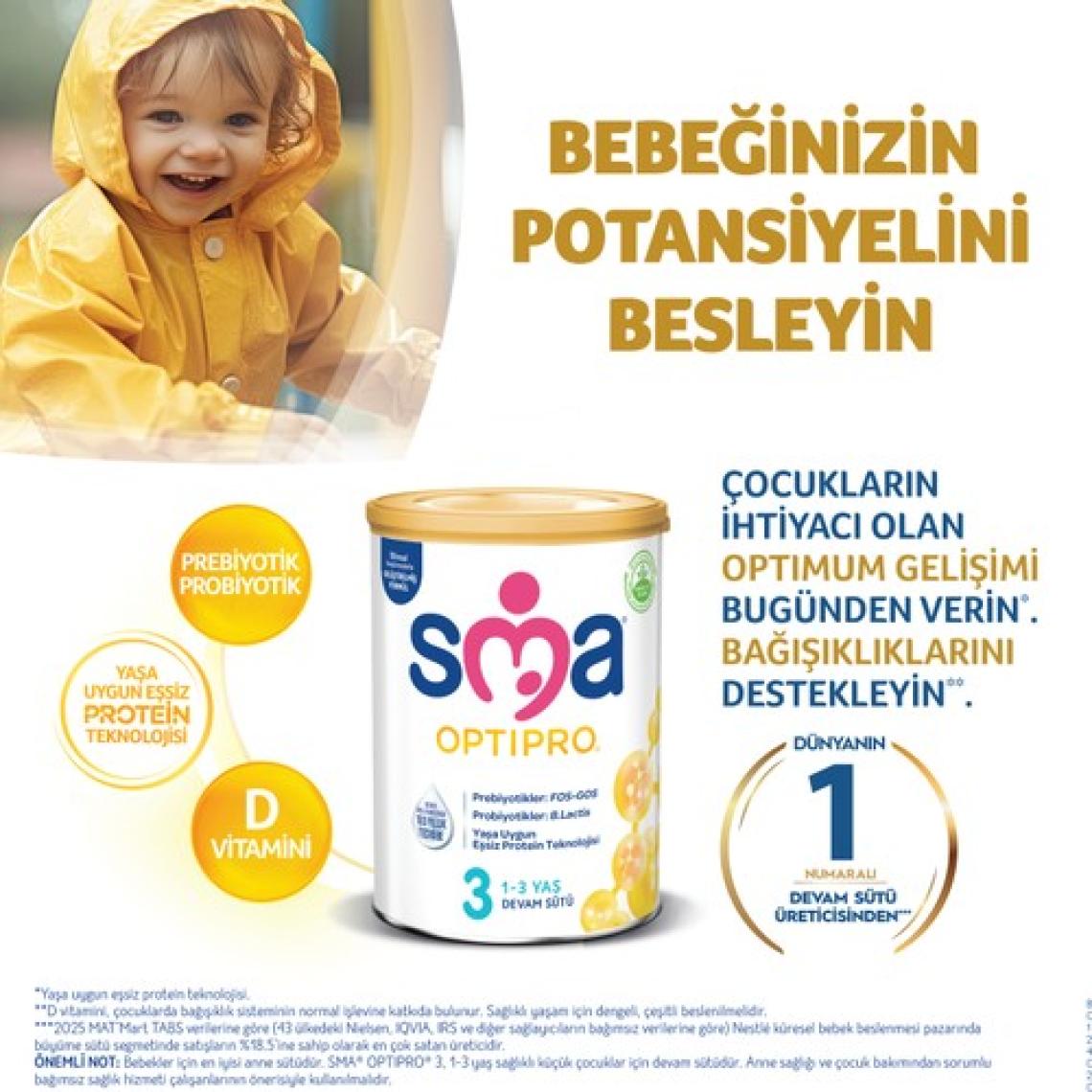 SMA Optipro Probiyotikli 3 800 gr 1-3 Yaş Devam Sütü