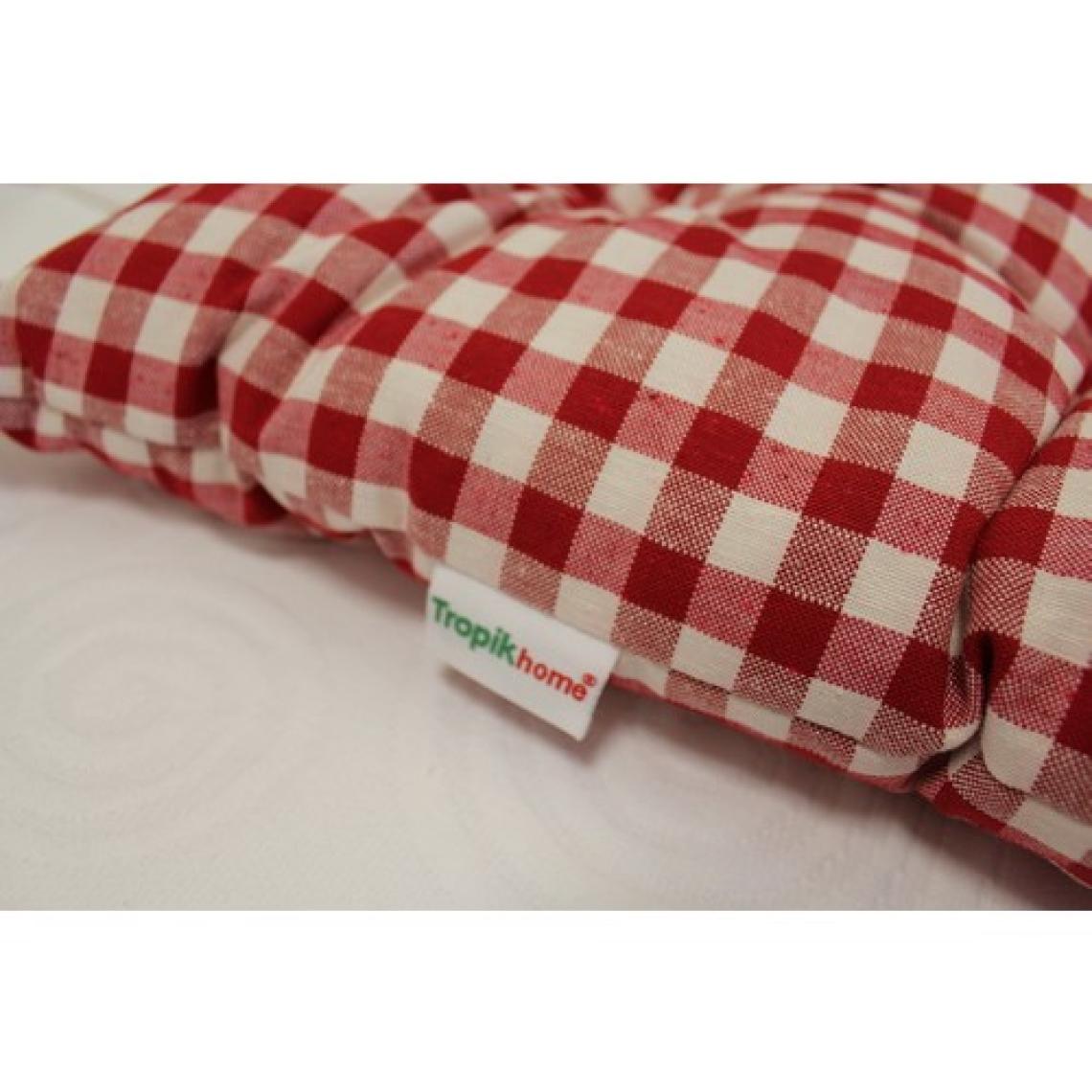 Tropik Home Ekose Desen Kırmızı Renk Pufidik Silikon Dolgulu Çökme Yapmaz 40 x 40 cm Kare Sandalye Minderi