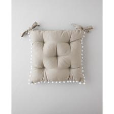 Puff Ponponlu Tekli Sandalye Minderi 40X40 cm Bej