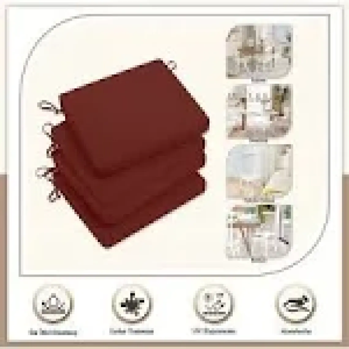 Canvas Tekli  Bordo Sıvı Geçirmez Leke Tutmaz Fermuarlı Bağcıklı Sandalye Minderi 40 x 40 cm