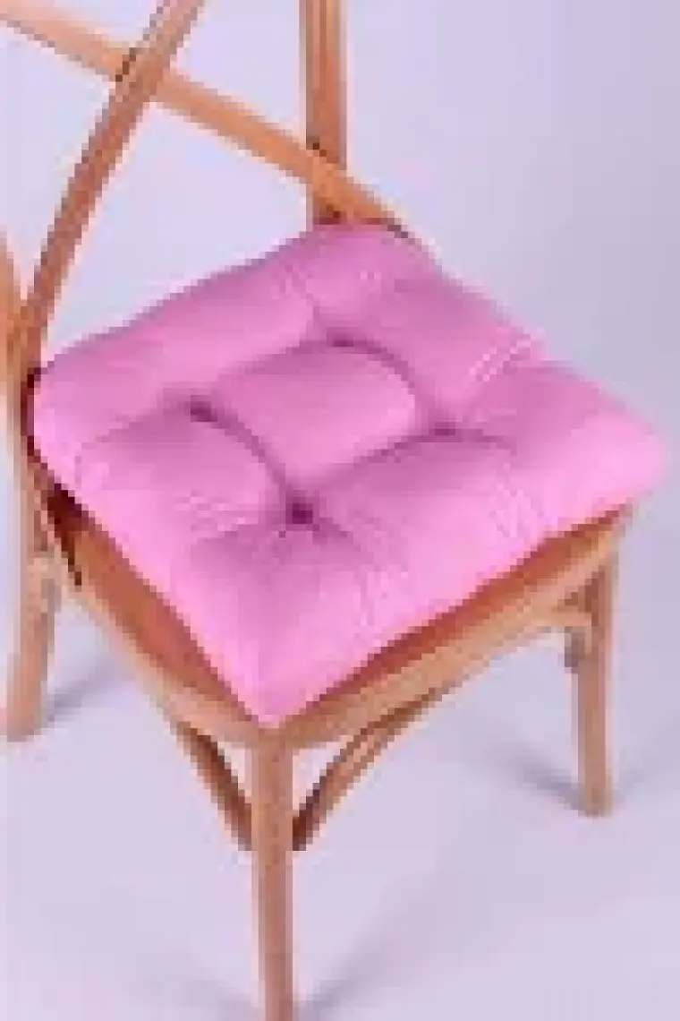 Lina Pembe Pofidik Sandalye Minderi Özel Dikişli Bağcıklı 40X40Cm