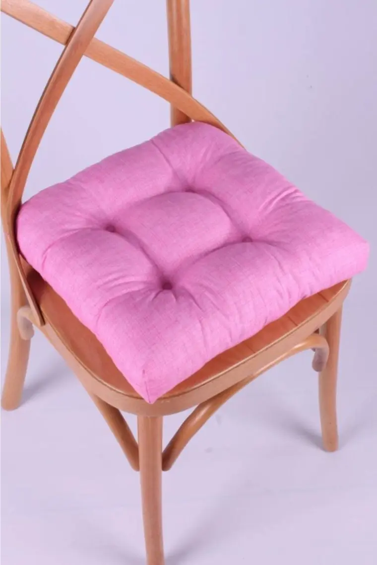 Lina Pembe Pofidik Sandalye Minderi Özel Dikişli Bağcıklı 40X40Cm