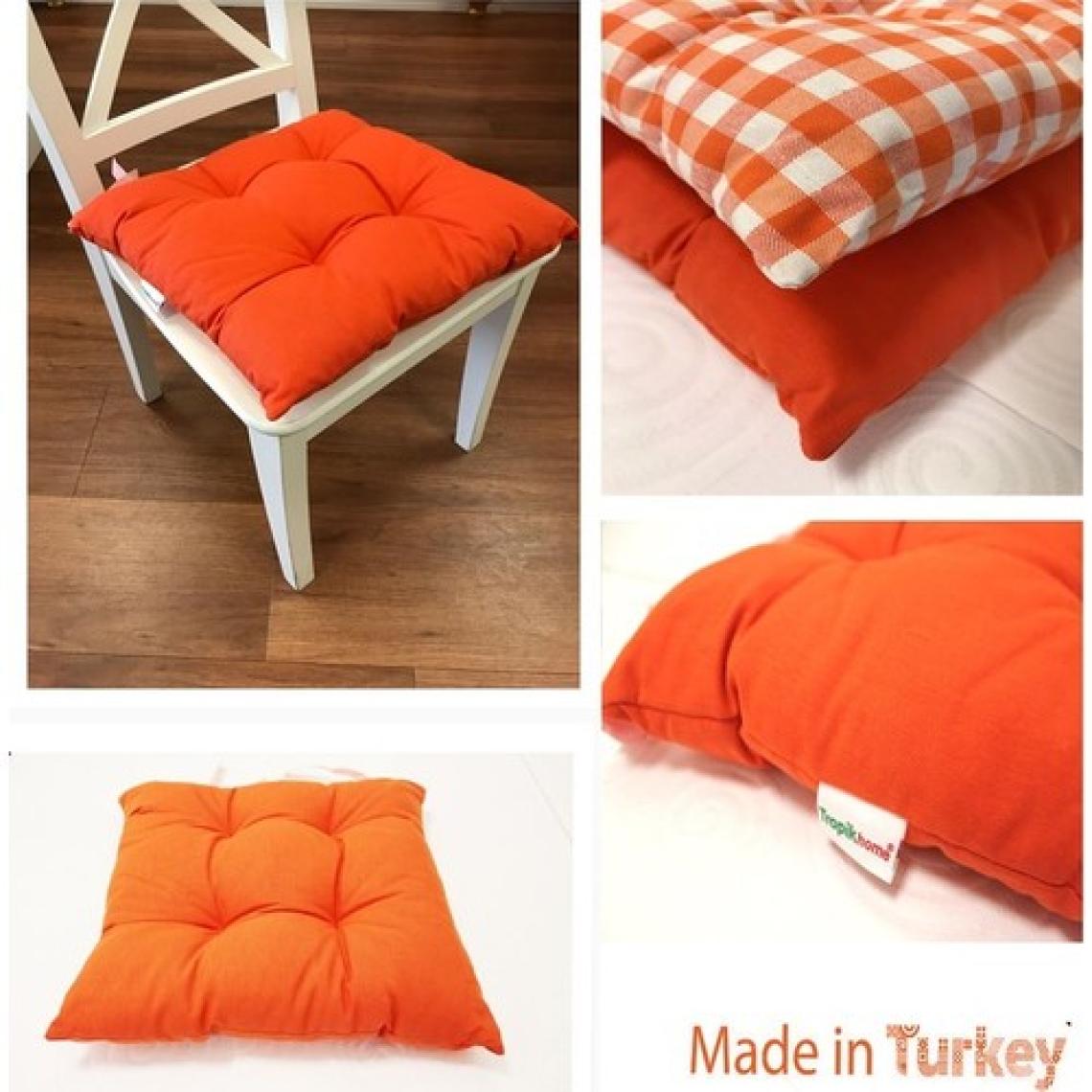 Tropik Home Turuncu Renk Pufidik Silikon Dolgulu Çökme Yapmaz 40 x 40 cm Kare Sandalye Minderi