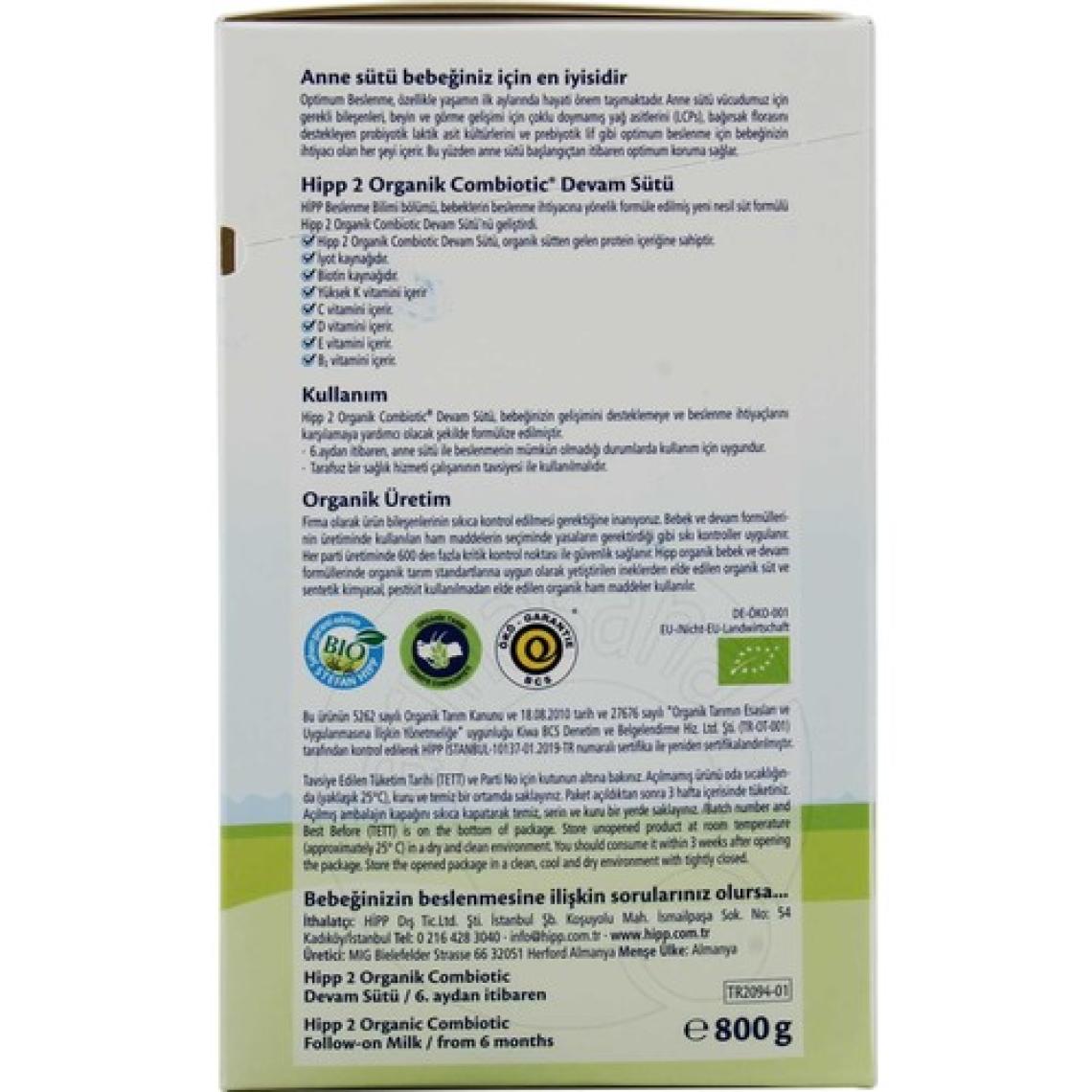 Hipp 2 Organik Combiotic Devam Sütü 800 gr