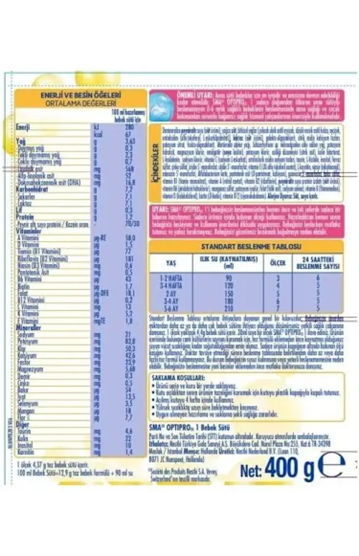 Sma Optipro Probiyotik 1 Bebek Devam Sütü 0-6 Ay 400GR