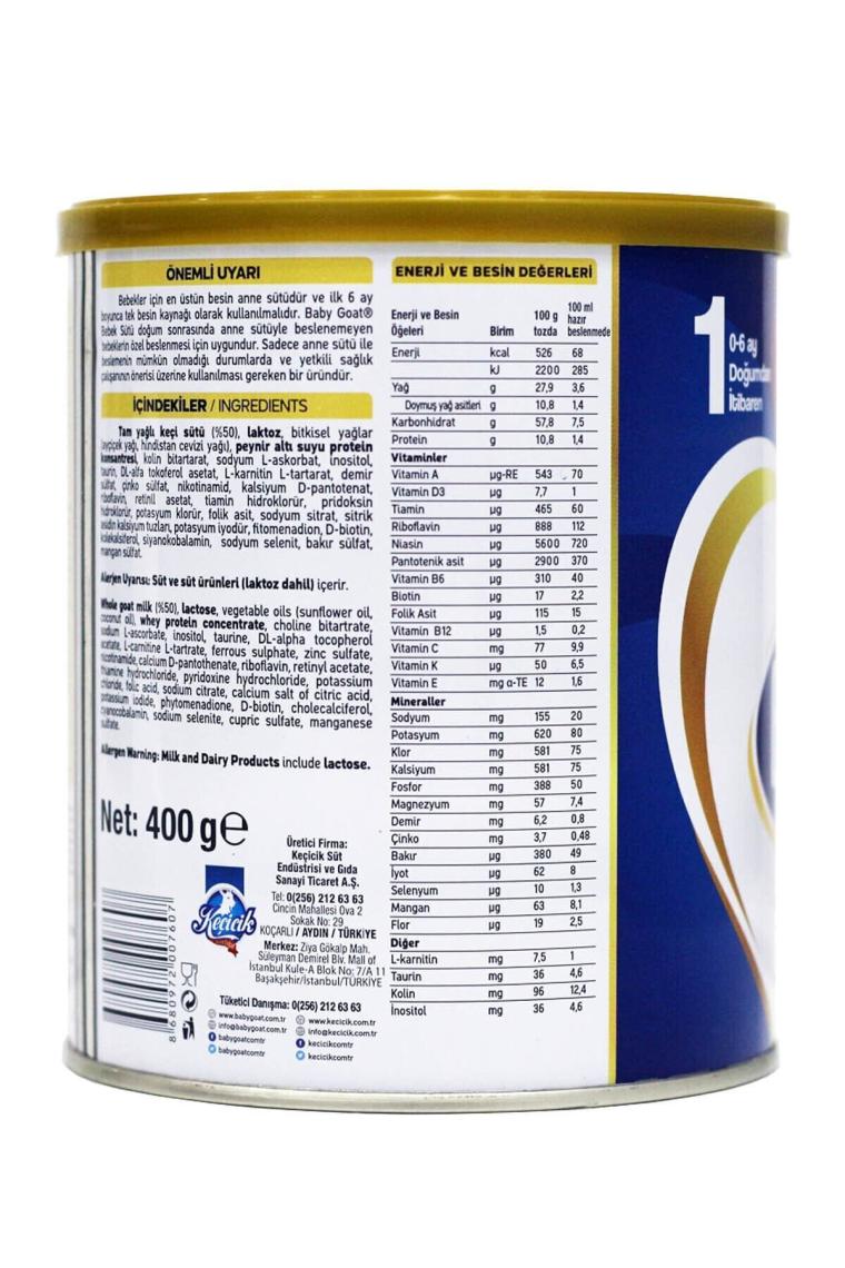 1 Keçi Sütü Bazlı Bebek Sütü 400 gr