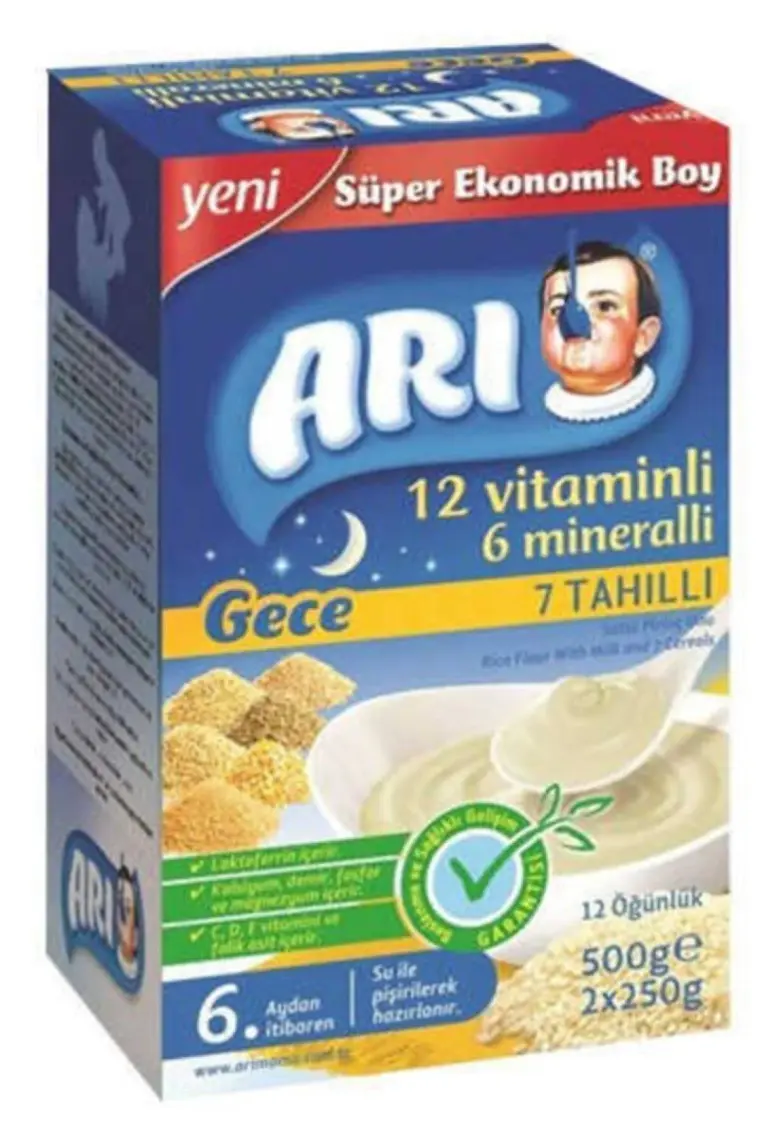 Arı 12 Vitaminlı 6 Mineralli Gece 7 Tahıllı Pirinç Unu Bebek Maması 500 gr