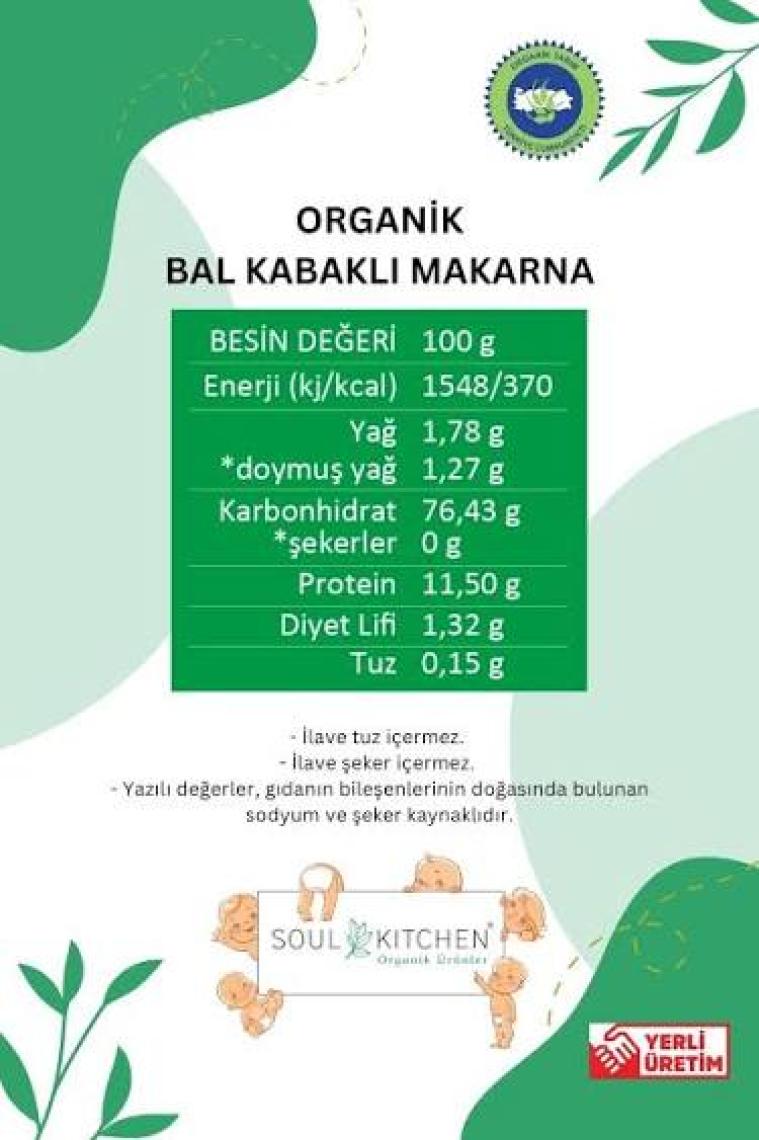 Soul Kitchen Organik Bal Kabaklı Makarna 330 gr (Vegan) (İlave Tuzsuz)