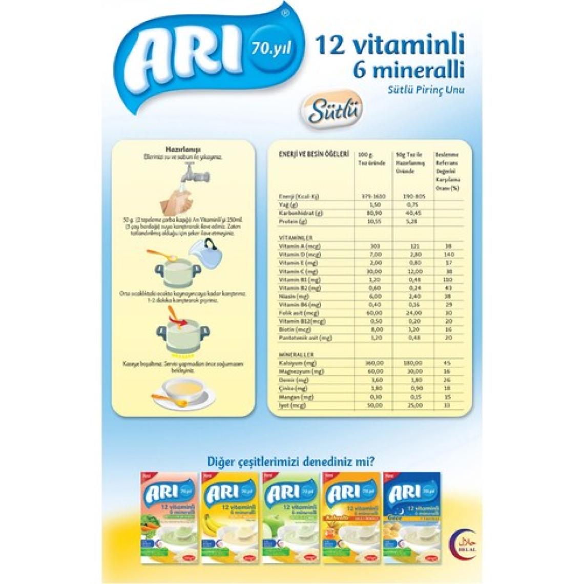 Arı Mama Arı mama 12 Vitaminli 6 Mineralli Sütlü Pirinçli 3 ADET*250GR