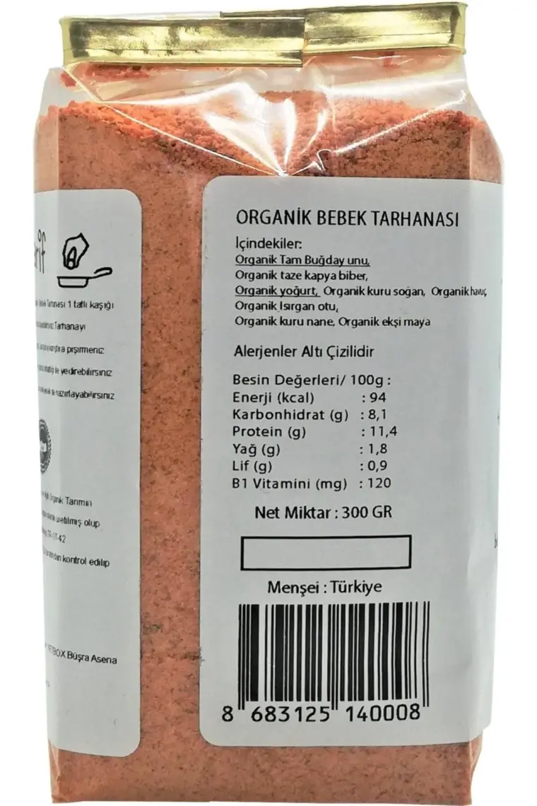 Organik Yoğurtsuz Bebek Tarhanası +6 Ay 300 gr Katkısız Doğal