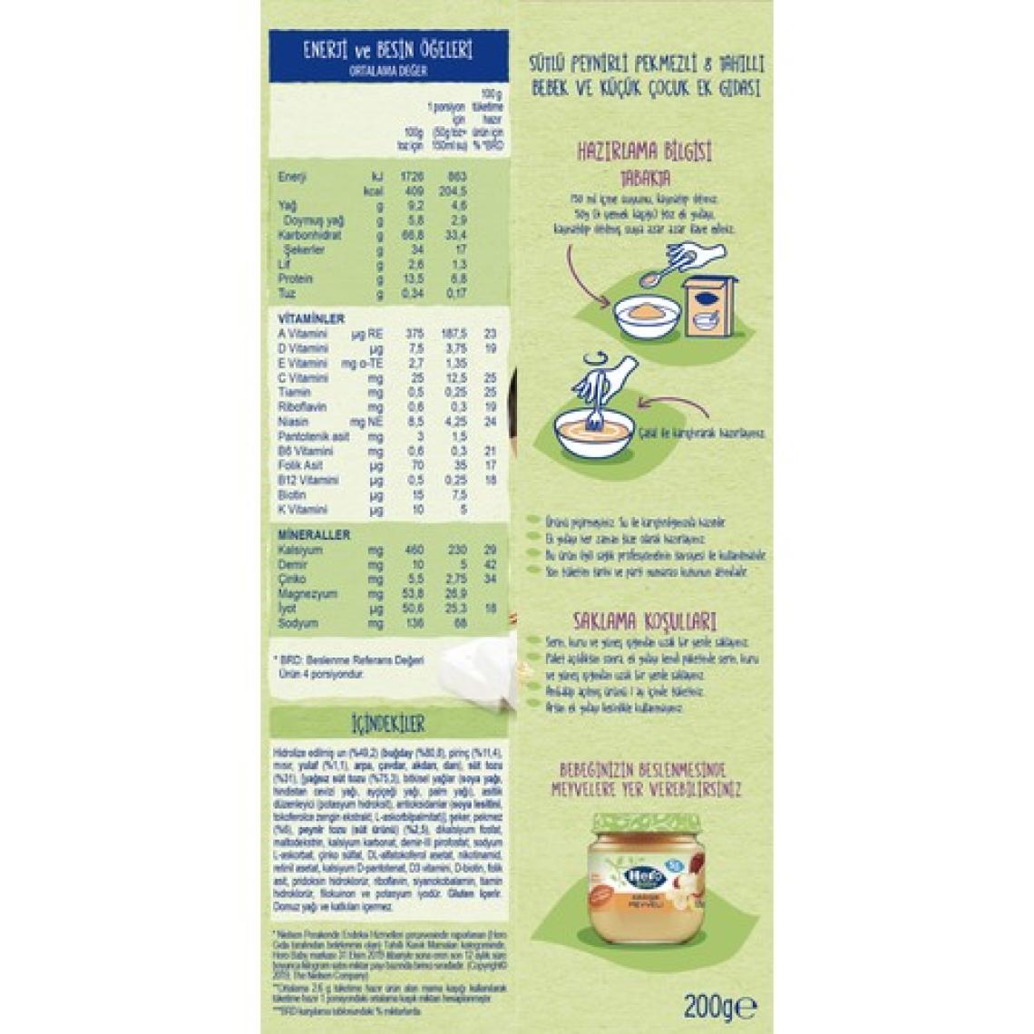 Hero Baby Sütlü Peynirli Pekmezli 8 Tahıllı 200 gr Kaşık Maması