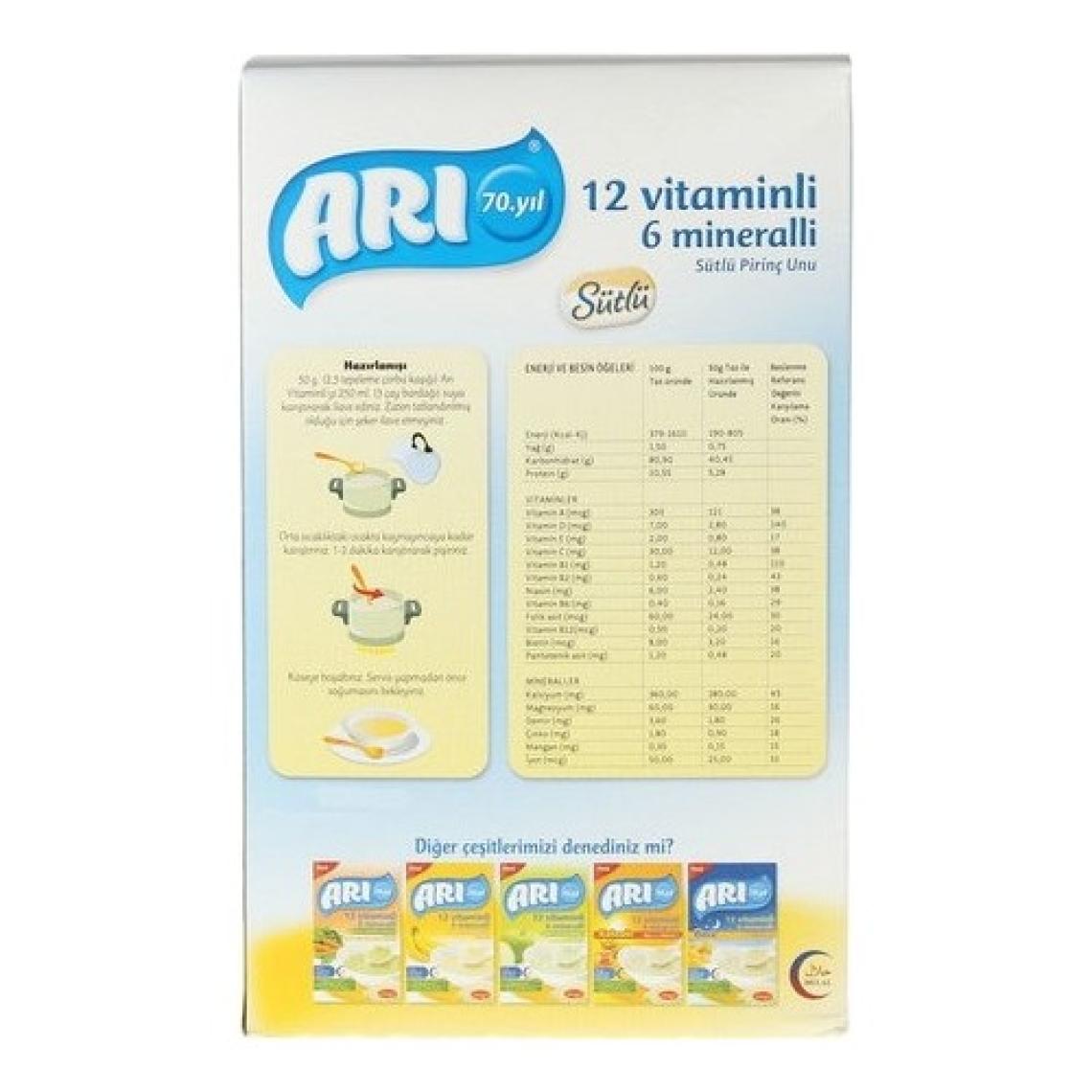 Arı Mama 12 Vitaminli 6 Mineralli Sütlü 7 Tahıllı Pirinçli Gece +Sütlü Pirinçli  250 gr