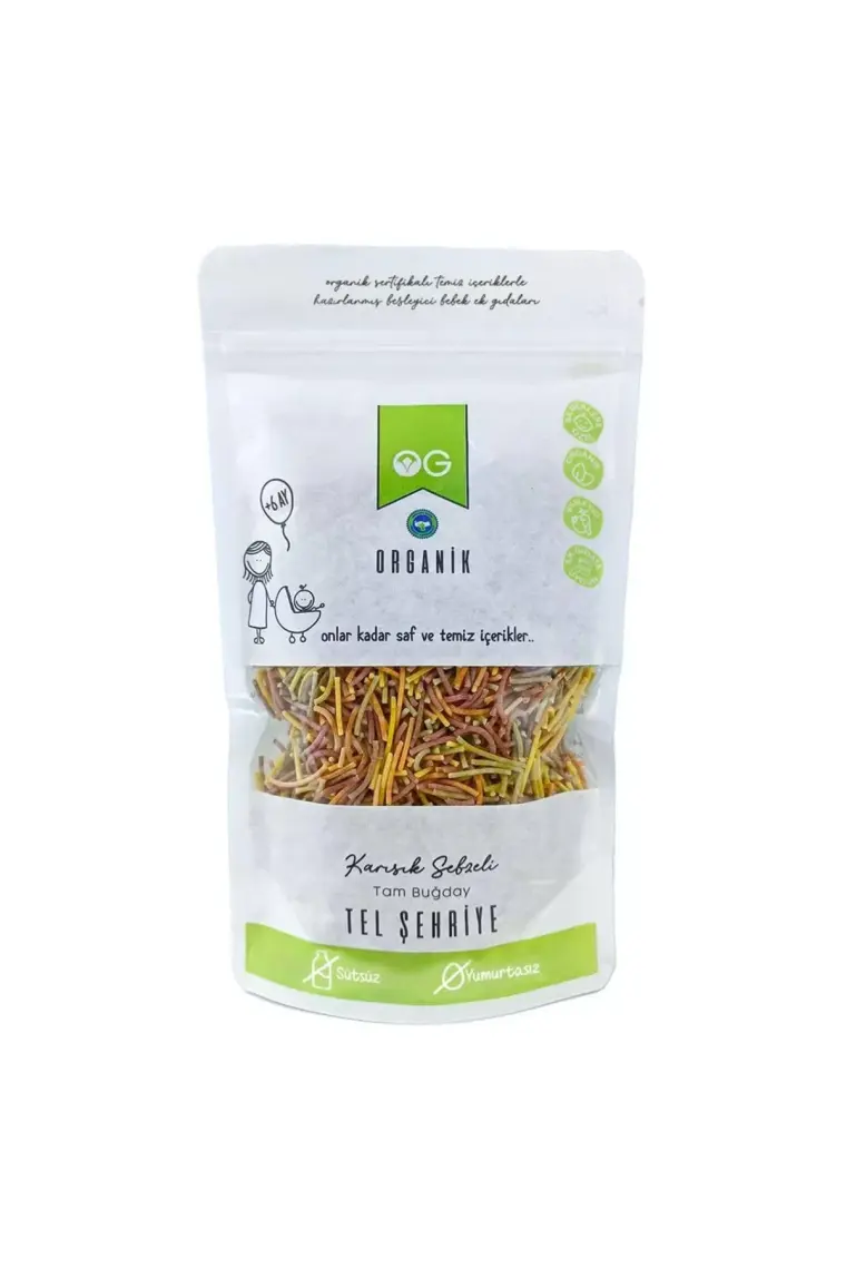Organik Karışık Sebzeli Tam Buğday Tel Şehriye 180 Gr +8 Ay