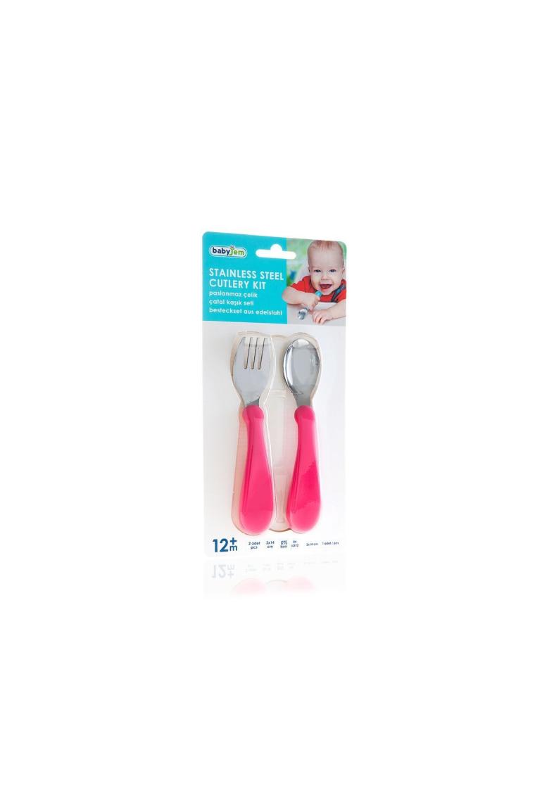 Babyjem Paslanmaz Çelik Pembe Çatal Kaşık Seti