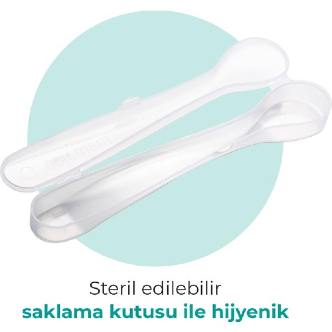 Mamajoo Ergonomik Beslenme Mama Kaşığı & Saklama Kutusu, Mor & Beyaz, İkili Set