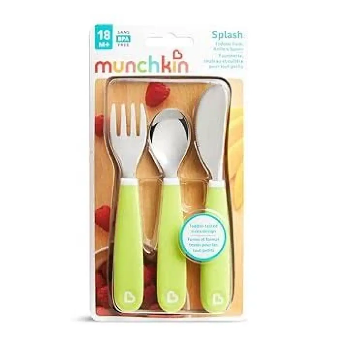 Munchkin 3’lü Sıçramayı Önleyici Çocuk Çatal, Kaşık, Bıçak Seti | Yeşil| 18 Ay+ | BPA İçermez