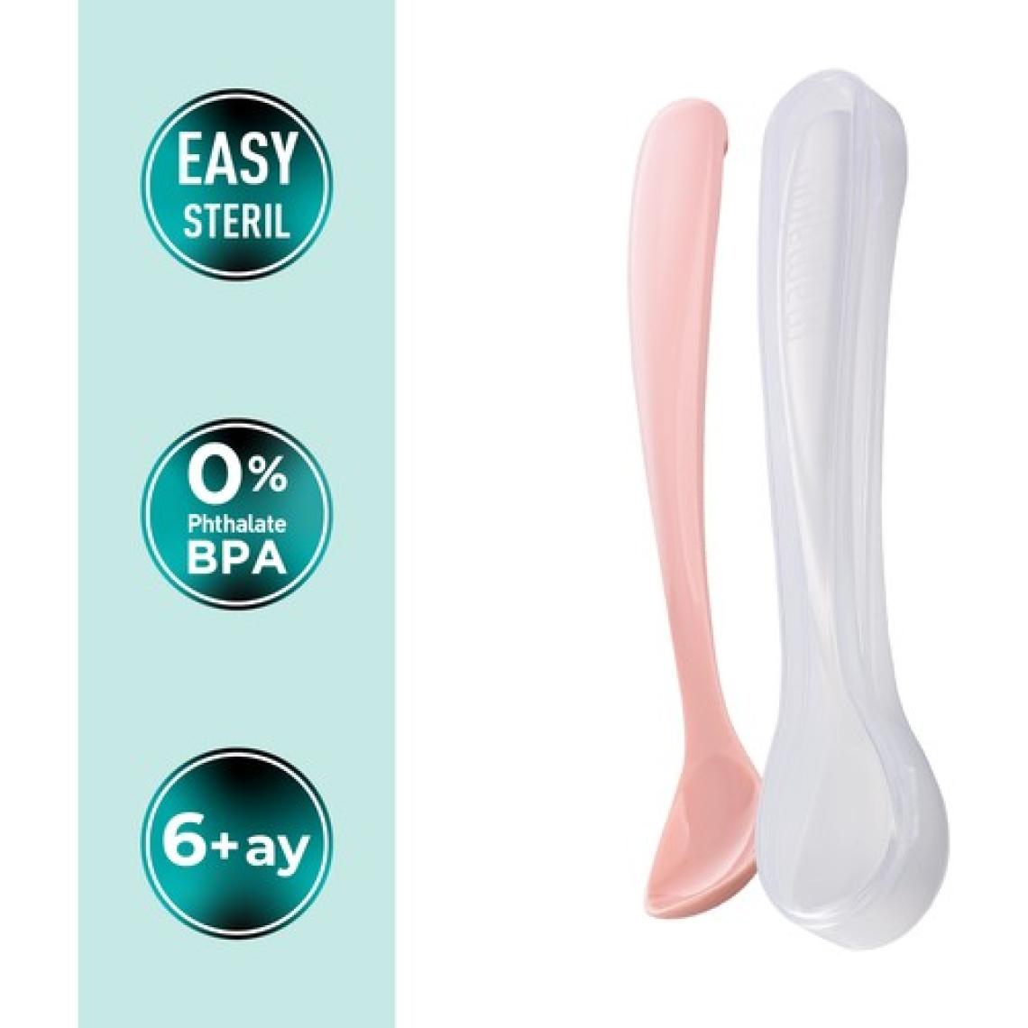Mamajoo Ergonomik Beslenme Mama Kaşığı & Saklama Kutusu, Powder Pink, İkili Set