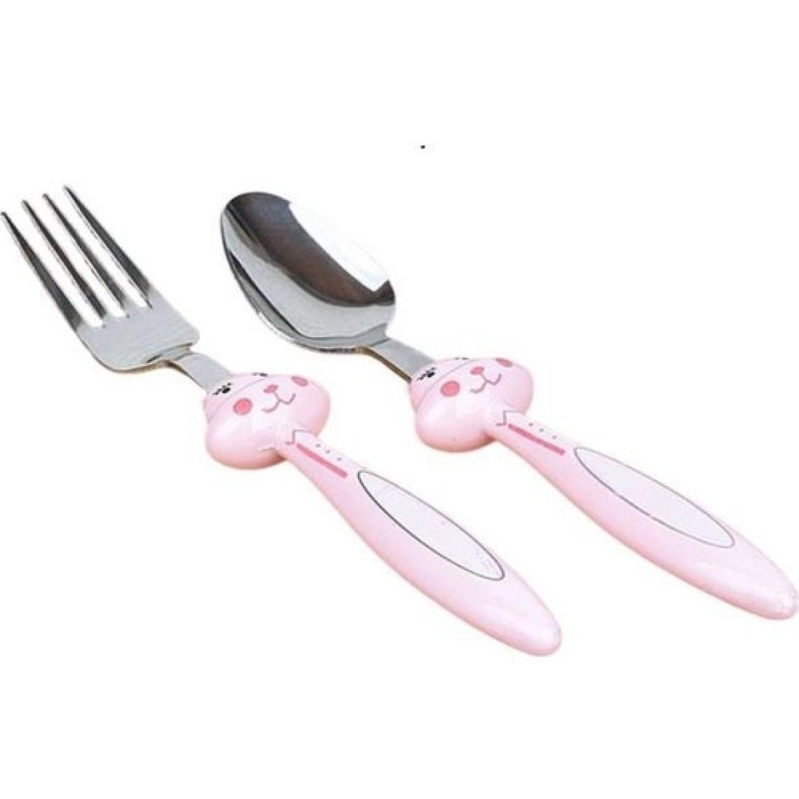 Homekolik Pembe Tavşan Kız Çocuk Paslanmaz Çelik Çatal Kaşık Seti