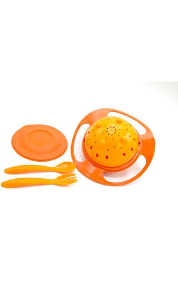 Babyjem Dökülmeyen Tabak & Mama Kaşık Çatal Takımı Turuncu ART-350/495