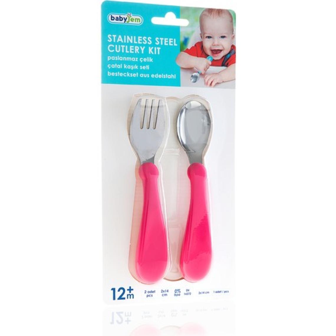 Babyjem Paslanmaz Çelik Çatal Kaşık Seti Pembe
