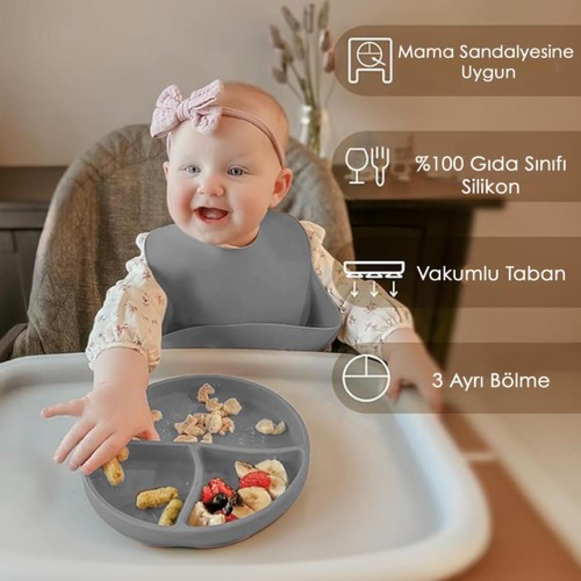 Meleni Baby 2'li Silikon Bebek Beslenme Seti - Vakum Tabanlı Mama Tabağı Ayarlanabilir Mama Önlüğü
