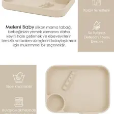 Meleni Baby 2'li Silikon Beslenme Seti ,3 Bölmeli Silikon Beslenme Tabağı-Silikon Diş Kaşıyıcı Özellikli  Kaşık