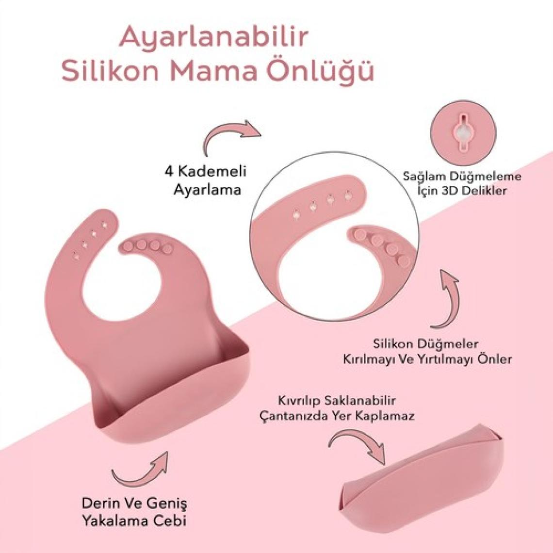 Meleni Baby 3'lü Silikon Beslenme Seti - Silikon Mama Önlüğü Diş Kaşıyıcılı Kaşık Vakum Tabanlı Tabak