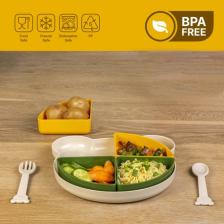Tucklebery Buddy Mama Tabağı Seti, 1 Ayıcık Tabak + 4 Kase + Çatal-Kaşık, Bebek ve Çocuklar İçin Yemek Takımı, BPA İçermez (Bej Sarı Yeşil)